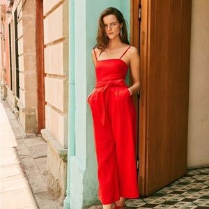 J Crew red linen jumpsuit